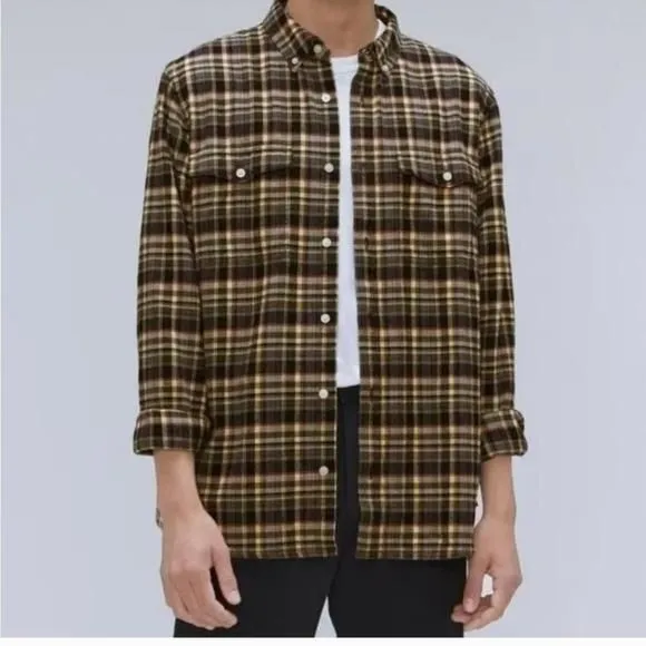 Product image for Everlane Small The Brushed Flannel Shirt Beech Plaid Button Down Long Sleeve New