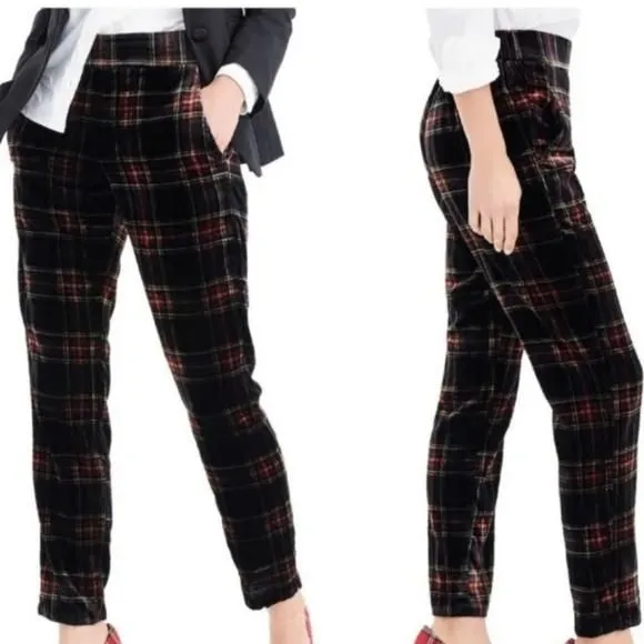 Product image for J Crew Women's Size 10 Easy Velvet Pull On Pants Stewart Tartan Plaid 29" Waist.
