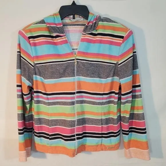 Product image for ST. JOHN SPORT Women's Size Small Striped French Terry Hoodie Sweater