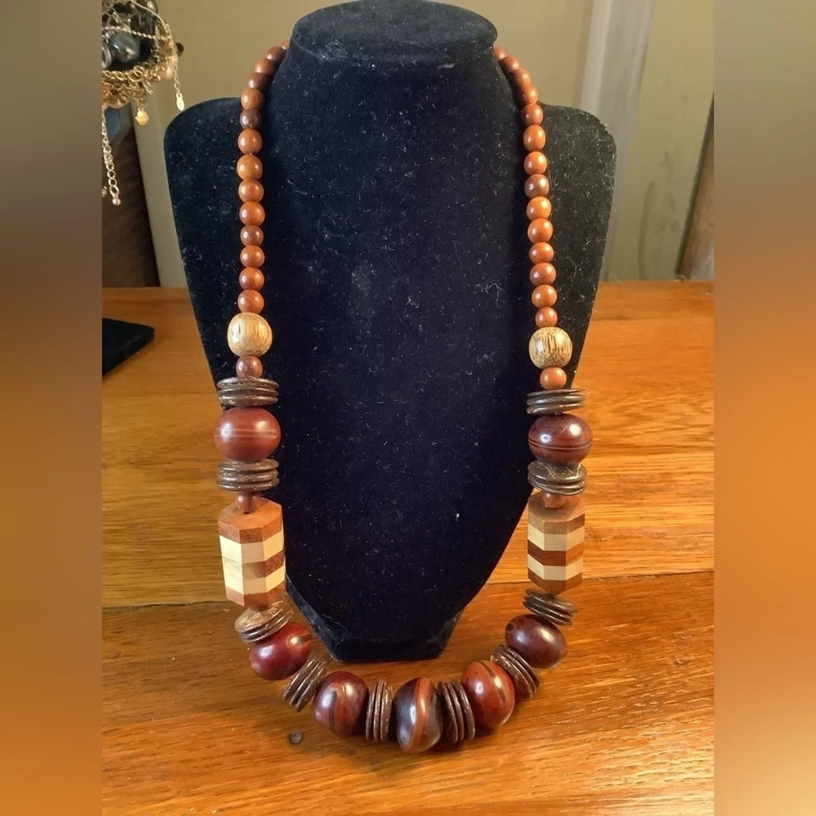 Product image for Vintage Wooden Beaded Necklace 70-80’s 27”