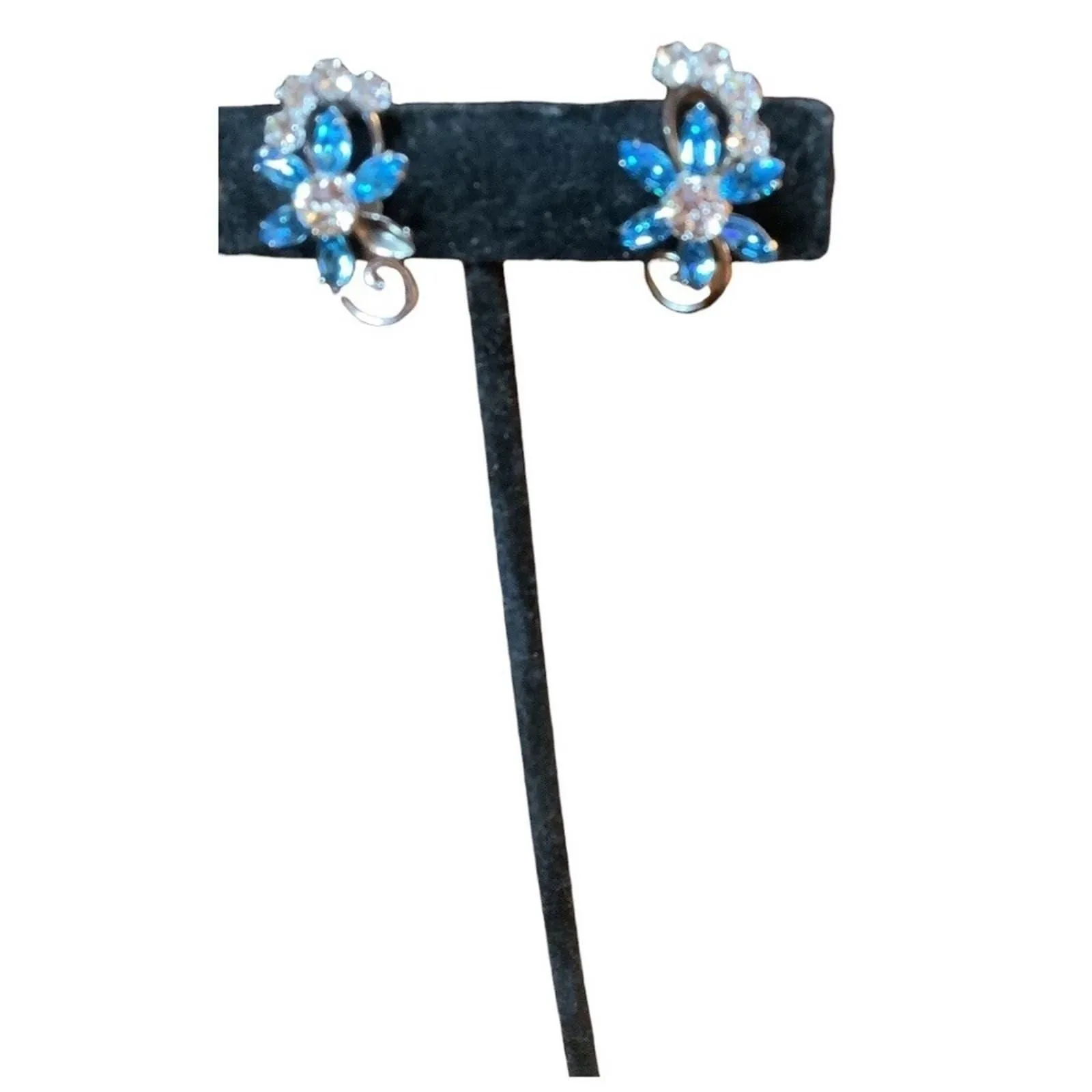 Product image for Vintage 1940’s Floral Sterling Carl-Art Inc Austrian Crystal Screw Back Earrings