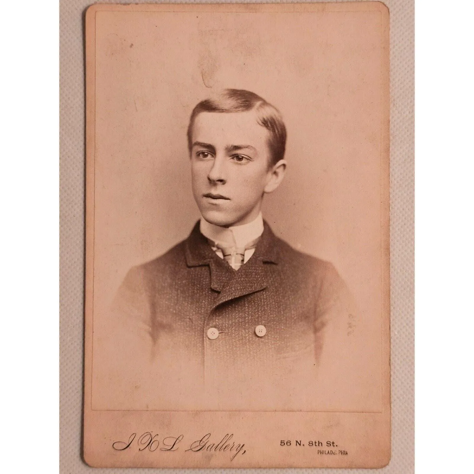 Product image for Antique Cabinet Card- 16 Year Old Boy (Identified) J. W. L. Gallery Philadelphia