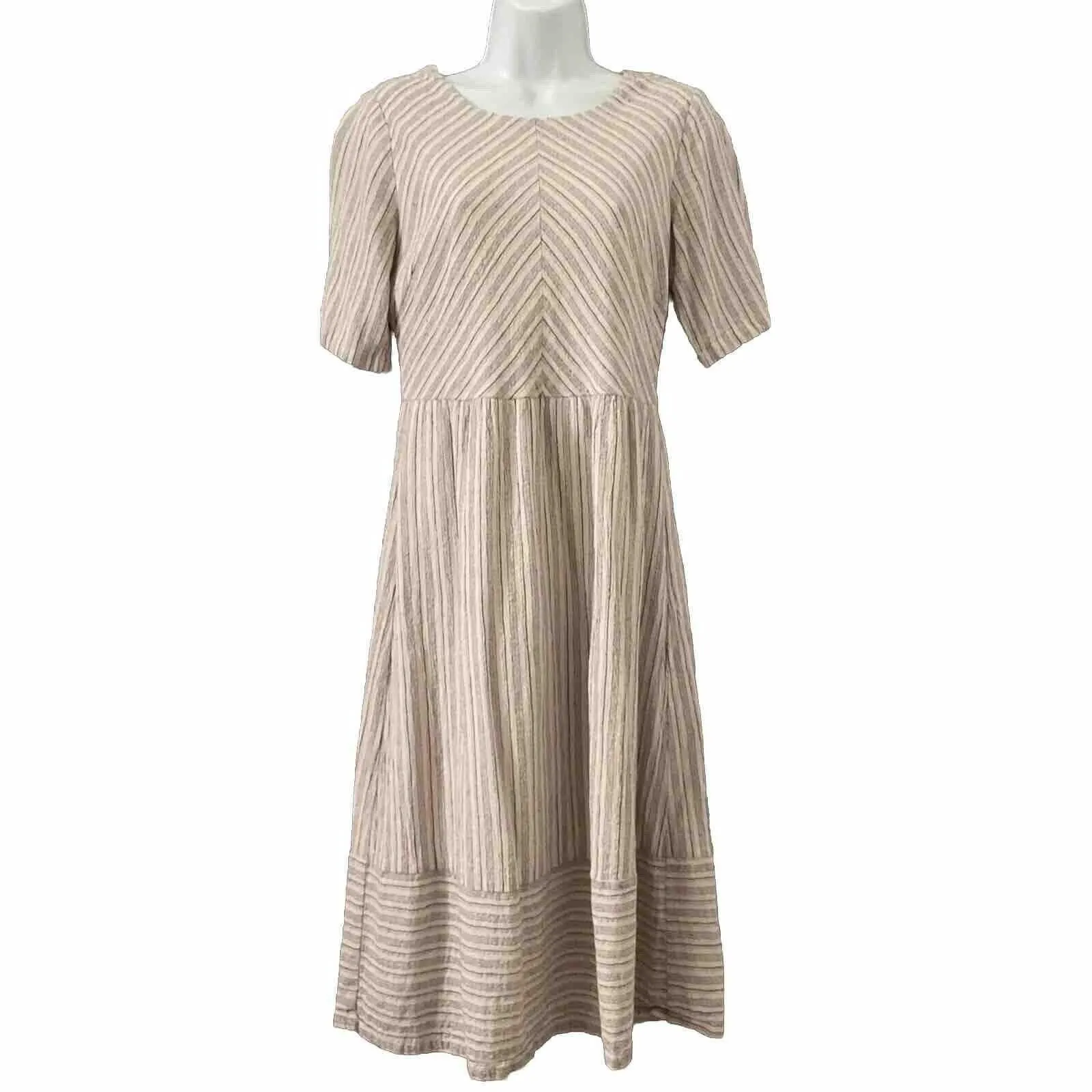 Product image for Polagram Dress Women Small Ivory Stripe Prairie Cottage Anthropologie Cotton