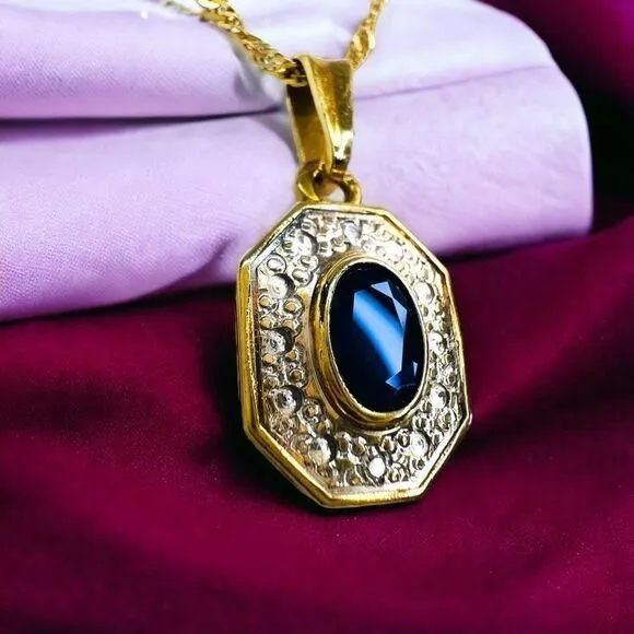 Product image for Antique 18k Yellow Gold 1/2ct Natural Sapphire Diamond Necklace 16" French 2.4g