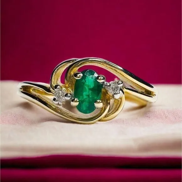 Product image for 0.35ctw Oval Natural Emerald & Diamond Ring 14k Yellow Gold Size 9.25 3.33g