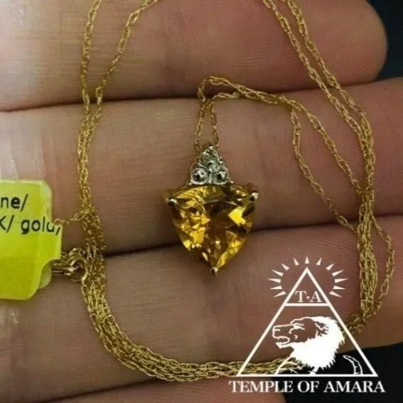 Product image for 10k Yellow Gold Trillion Cut Natural Citrine Diamond Necklace 18"