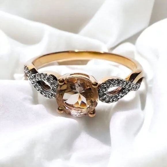 Product image for 10K Rose Gold Morganite & Diamond Twist Ring Size 10.5 Round Cut 2.3g
