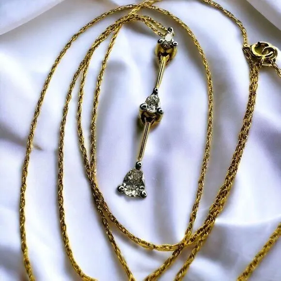 Product image for 10k Gold 1/3 Carat Natural Diamond Necklace 18" Pear Cut Diamond 3 Stone Pendant