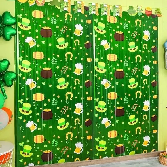 Product image for Foil Fringe Curtain, 2 Pack St Patrick's Day Party Decorations, 3.3 x 6.6 ft