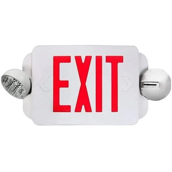 Product image for Two LED Adjustable Head Red Exit Sign Emergency Light Combo with Battery…