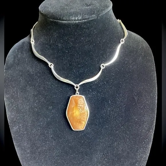 Product image for Vintage Givenchy Amber Pendant Silver Necklace