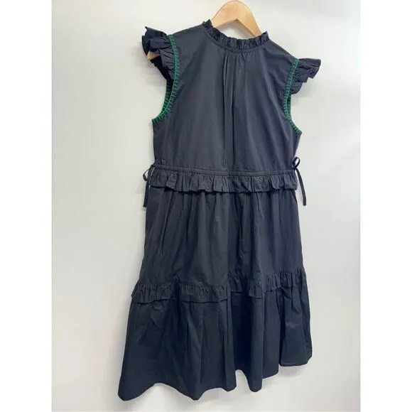 Banjanan Dress Womens Size Small Black Chandra Cotton Ruffled Smocked Cotton NWT1