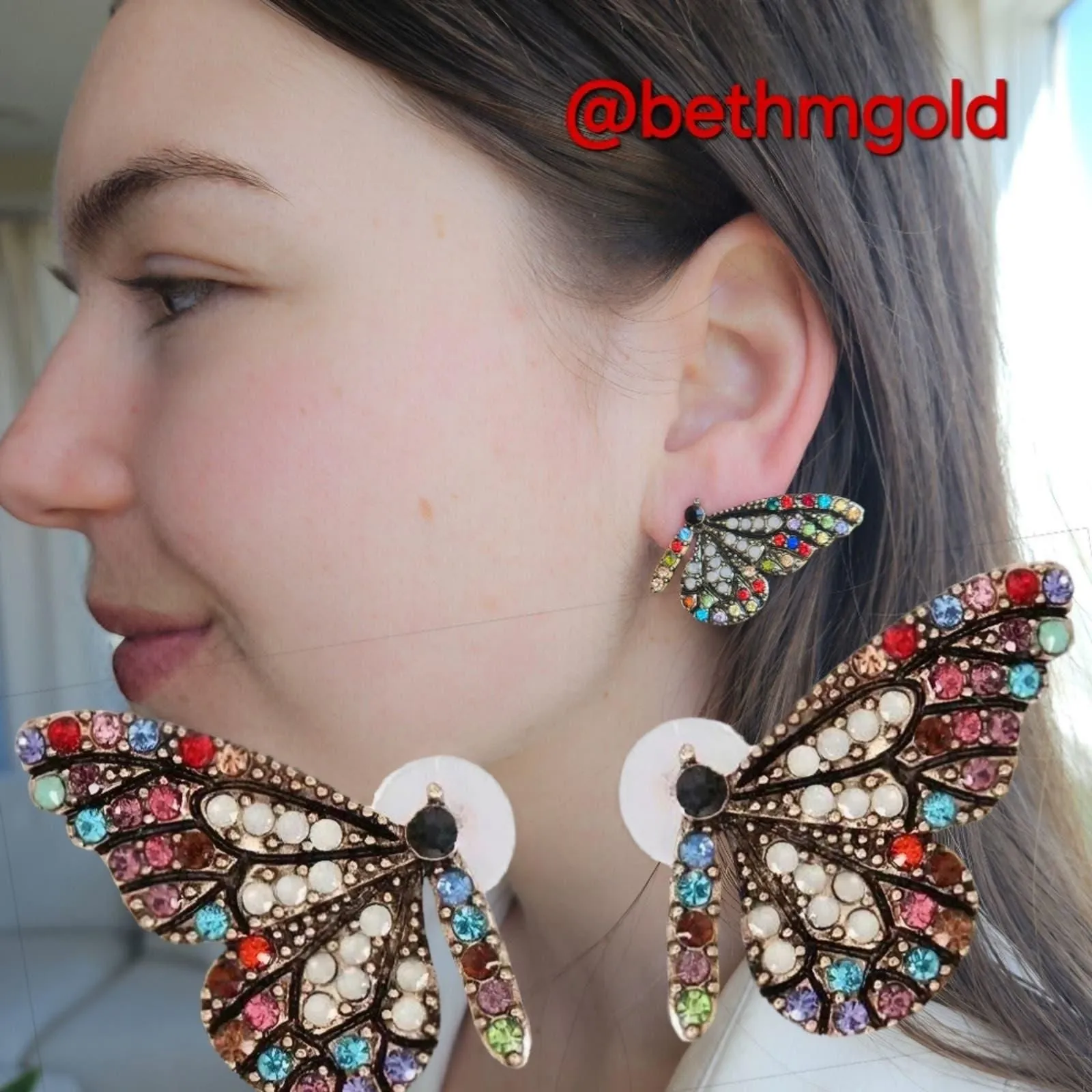 Product image for 3/$30 Butterfly Wings Rhinestone Stud Earrings, Multi-color