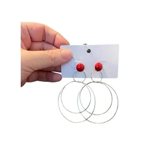 Product image for Front facing hoop earring with red bead accent