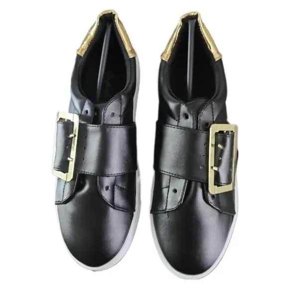 Product image for Qupid Women's REBA-174BX Black Sneaker Gold Buckle Accents