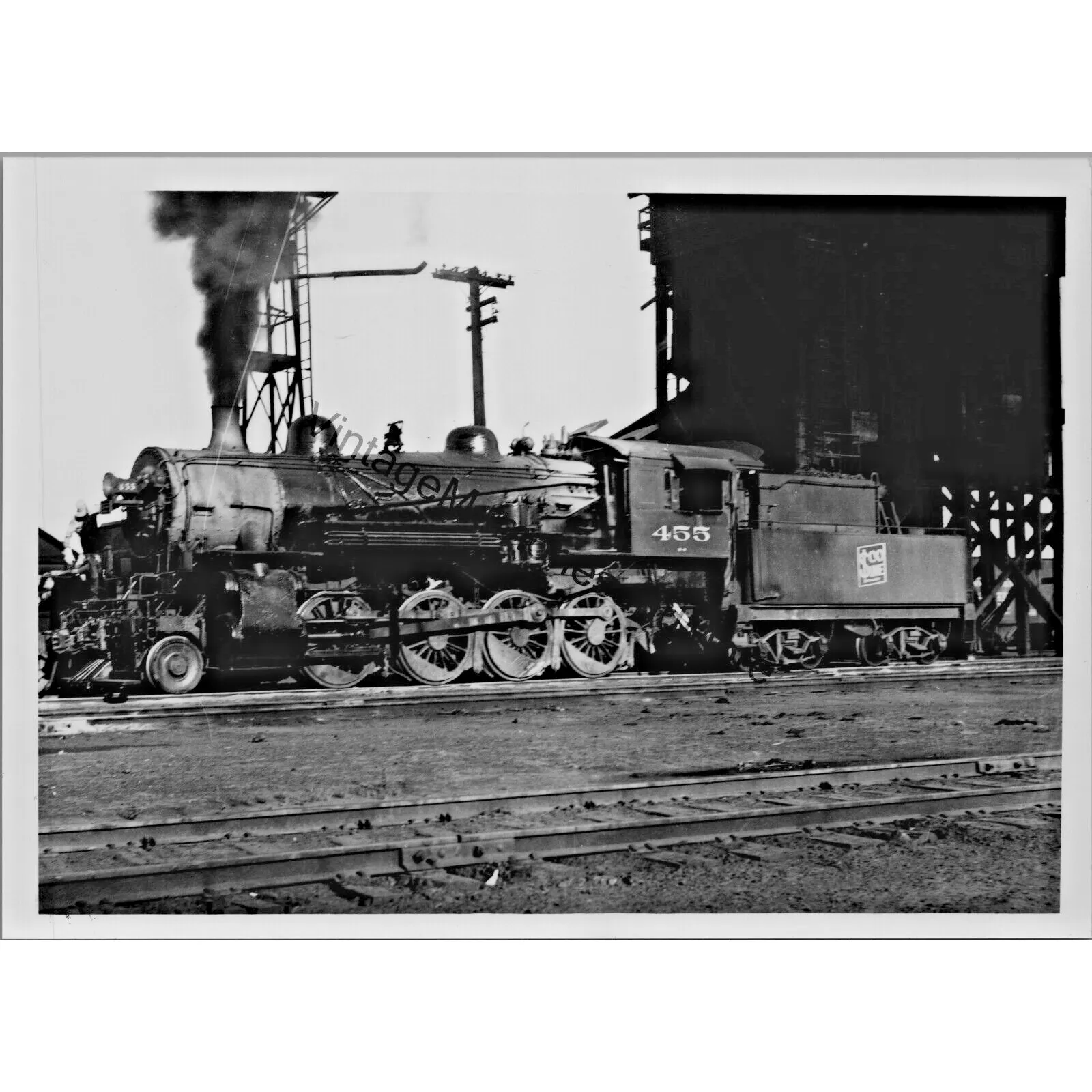 Product image for Vintage SOO Line Railroad 455 Steam Locomotive 5"X7" Real Photo T2-199
