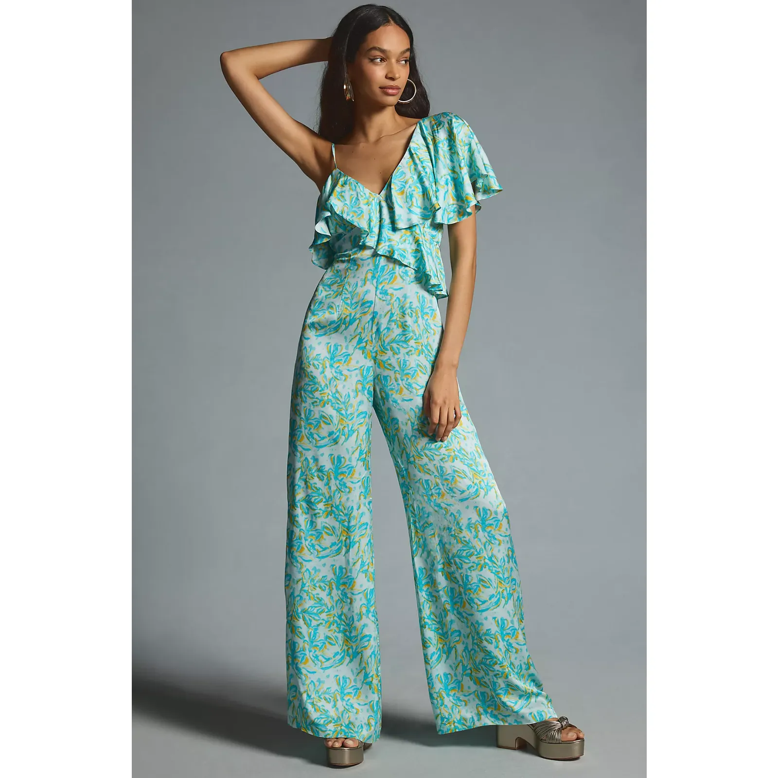 Product image for Corey Lynn Calter Silky Ruffle Wide-Leg Jumpsuit - XL