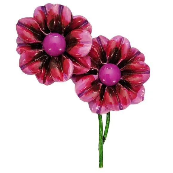 Product image for Pink Purple Plastic Daisy Flower Duo, Green Metal Stem Pin Brooch E143
