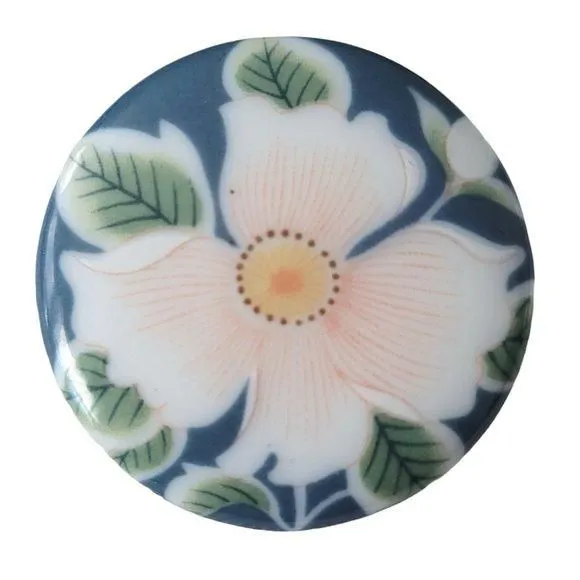 Product image for Blue Pink Green Leaf Flower Japan Porcelain Style Round Brooch E72
