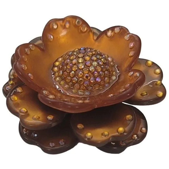 Product image for Butterscotch Orange Gold AB Rhinestone Multi Layer Flower Flower Brooch, E608