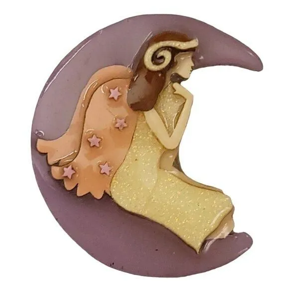 Product image for Lucinda Angel Crescent Moon Purple Yellow Pin K623
