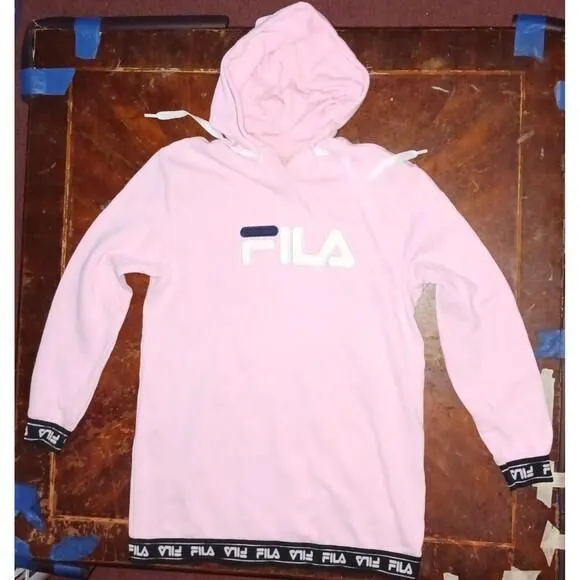 Product image for FILA Womens Long Sleeve Logo Drawstring Pullover Hoodie Sweatshirt Pink Small