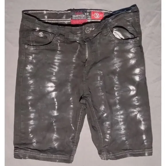 Product image for Boys SWITCH Remarkable Premium Denim Size 16 Shorts Black with White Paint Drip