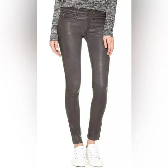 Product image for Rag & Bone womens skinny pants black gray stretch lamb leather (NWT) Size: 24