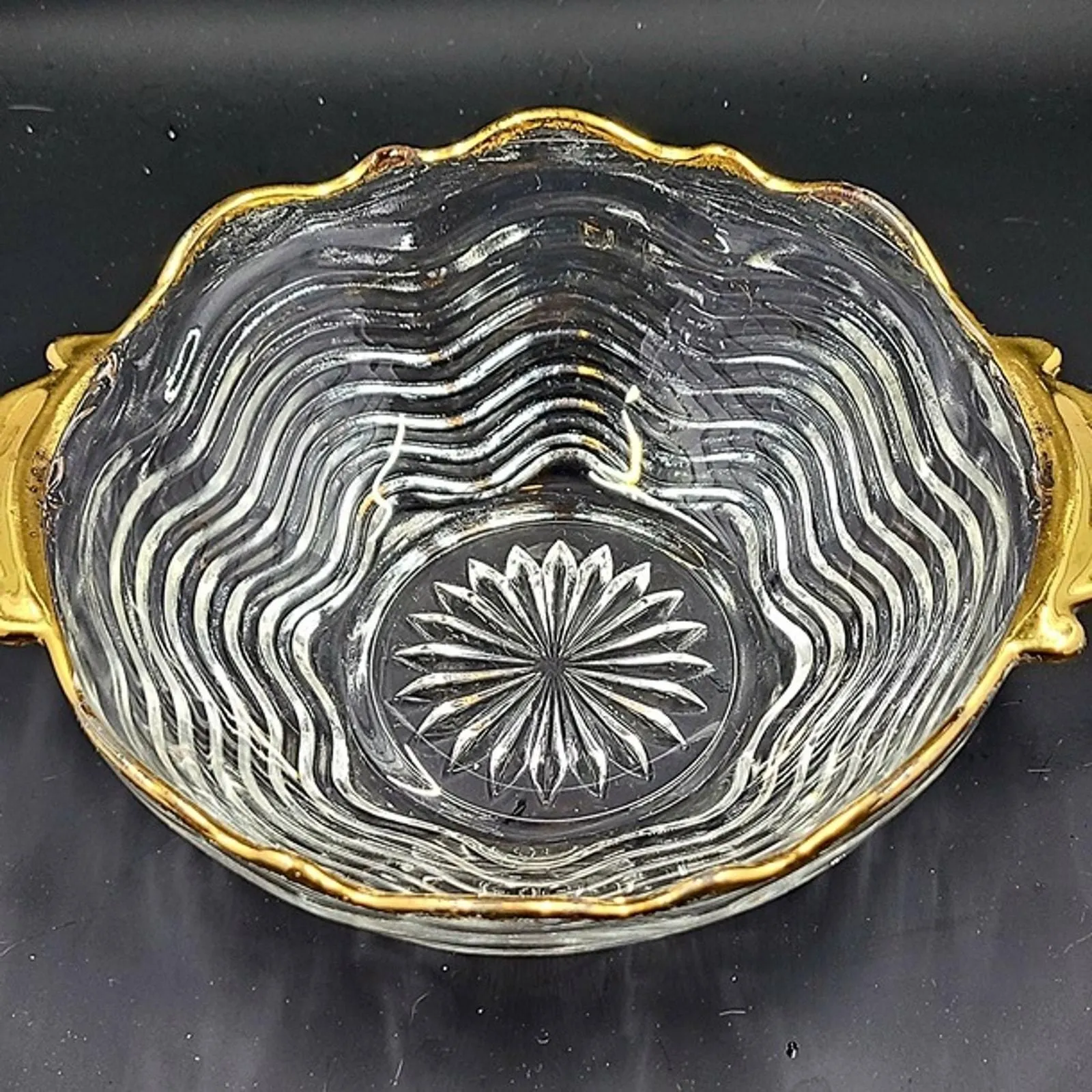 Product image for Vintage Gold Handle Anchor Hocking "Ocean Wave" Bowl