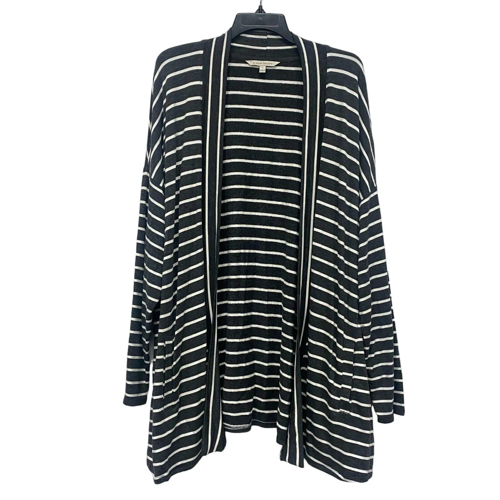 Product image for 41 HAWTHORN Women's Gray White Striped Open Front Cardigan Plus Size 2X