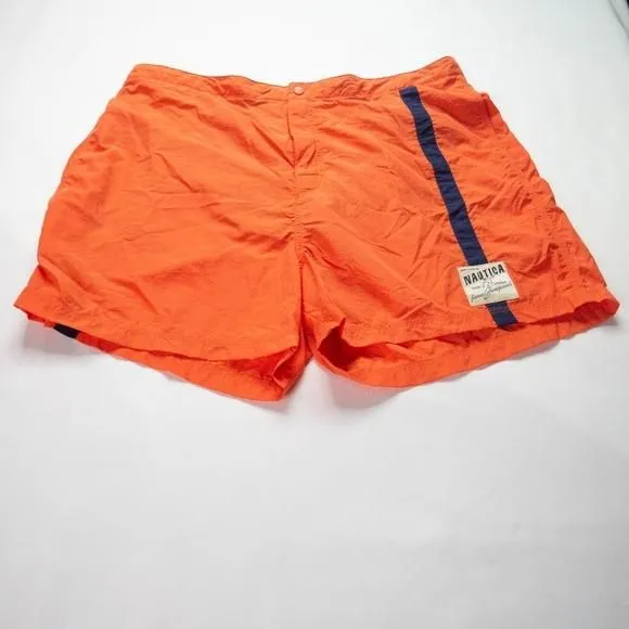 Product image for Vtg Nautica Swim Board Trunks Mens 2XL Orange Blue Local Shores Fierce Originals