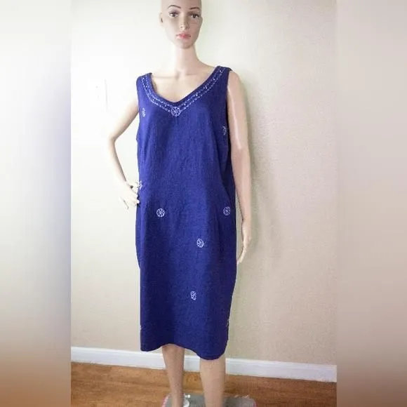 Product image for Vtg Sag Harbor Womens 18 Purple Boho Floral Embroidered Beaded V Neck Midi Dress