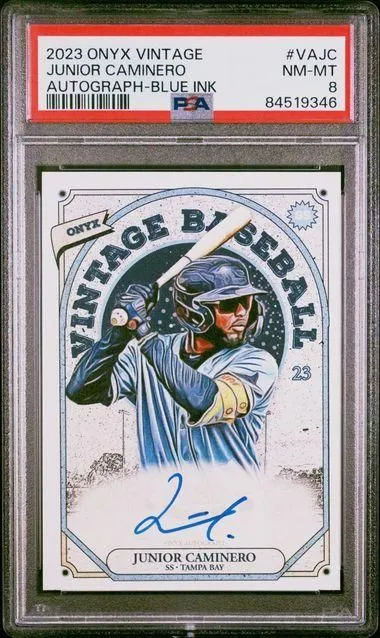 Product image for VAJC JUNIOR CAMINERO | 2023 ONYX VINTAGE AUTOGRAPH-BLUE INK Pop 4 only 4 Higher /400