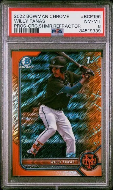 Product image for BCP196 WILLY FANAS | 2022 BOWMAN CHROME PROSPECTS ORANGE SHIMMER REFRACTOR #17/25 POP1 4 higher