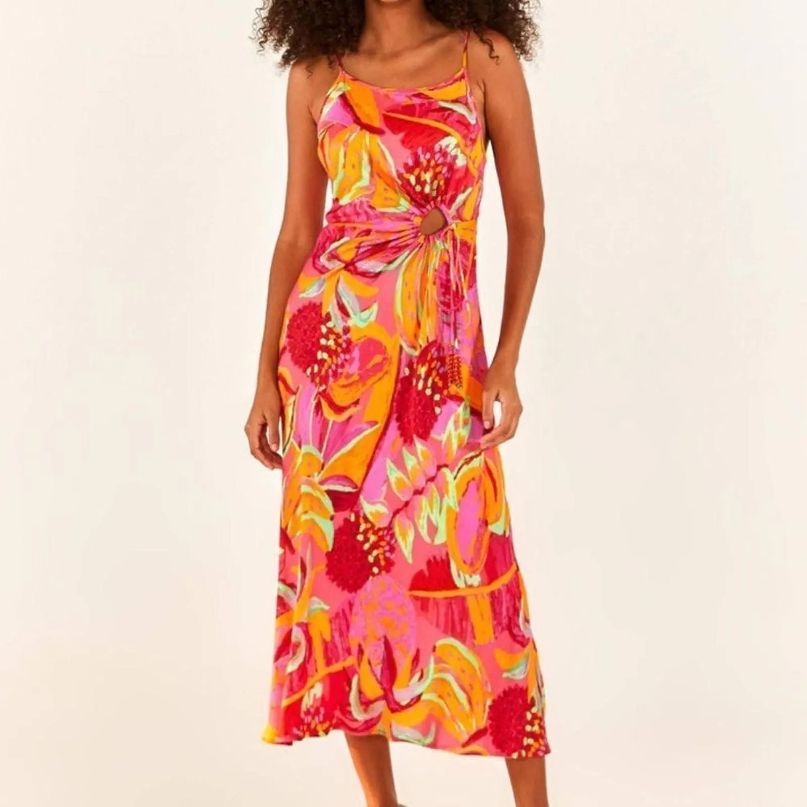 Farm Rio Fruit Brush Cutout Midi Dress