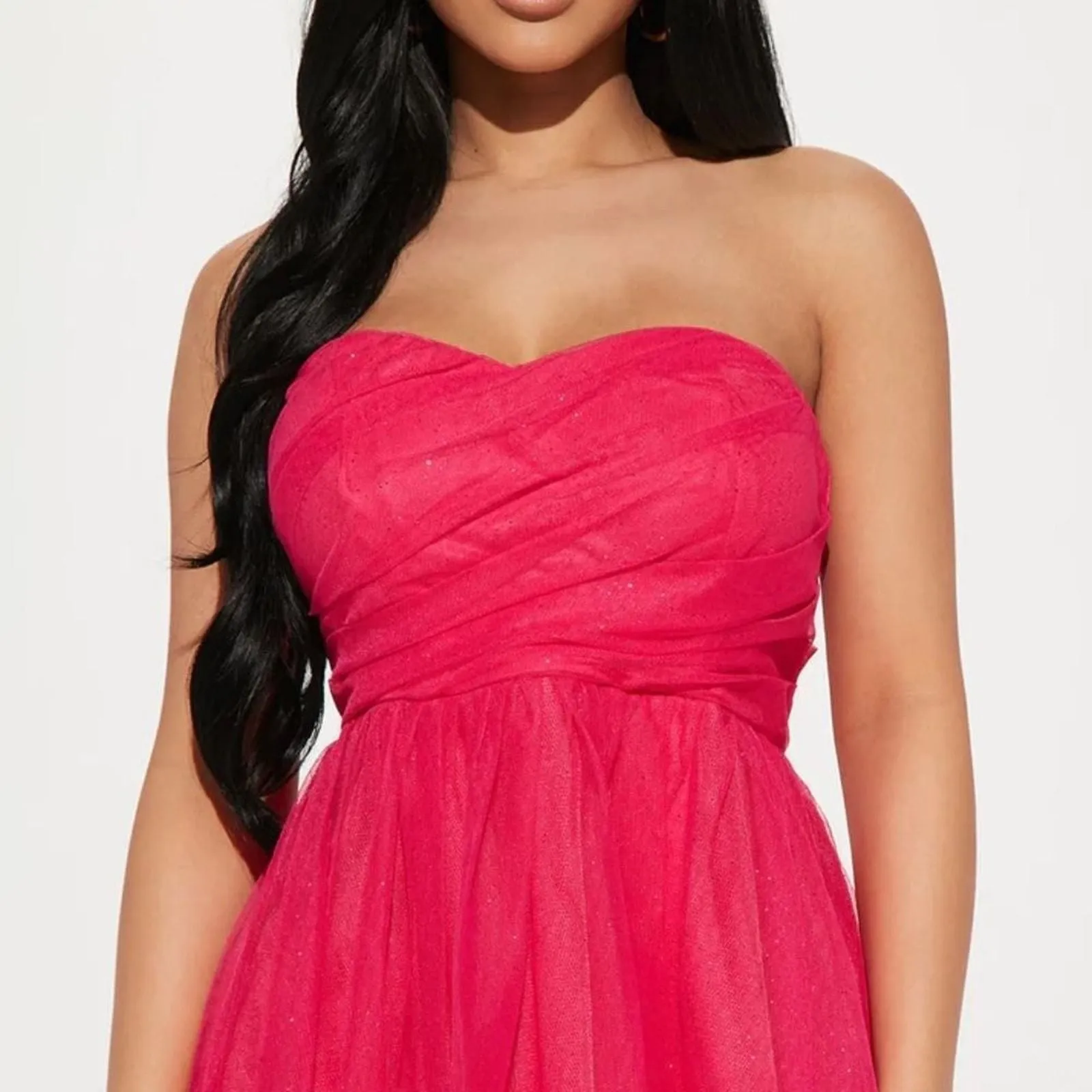 strapless open back dress Shiny One Shoulder Blue/Hot Pink Tulle Short Prom Dresses with Belt, O –  Eip Collection main image 1