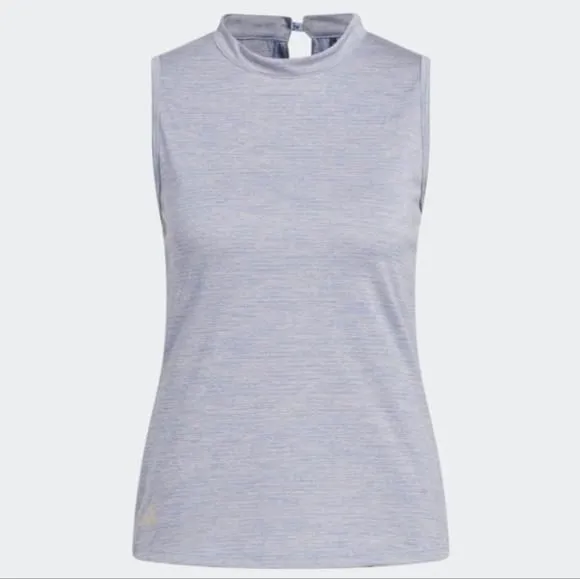 Product image for adidas Womens XL Blue Heathered Essentials Mock Neck Sleeveless Golf Polo Shirt