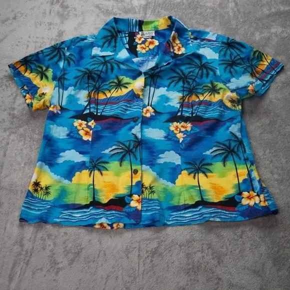 Product image for Aloha Republic Hawaiian Senset Blue Cotton Mens Extra Large Short Sleeve Shirt