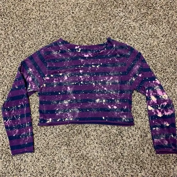 Product image for Purple Striped Distressed Crop Top Bleached