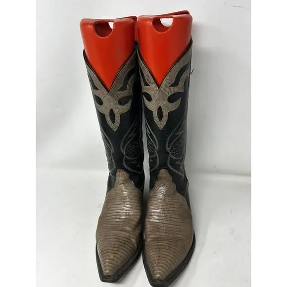 Product image for TONY LAMA Lizard Leather Boots Western Cowgirl 1220 Black Taupe Women’s 6.5
