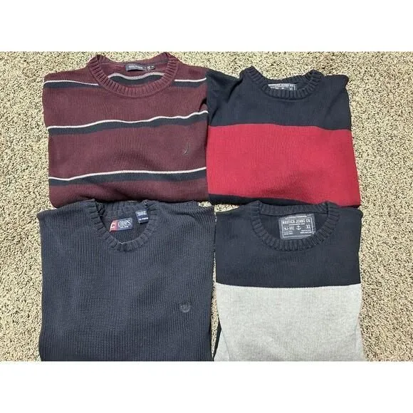 Product image for Men's XL Thick Sweater Lot of 4 - Nautica Chaps - Striped Blue Red Pullover
