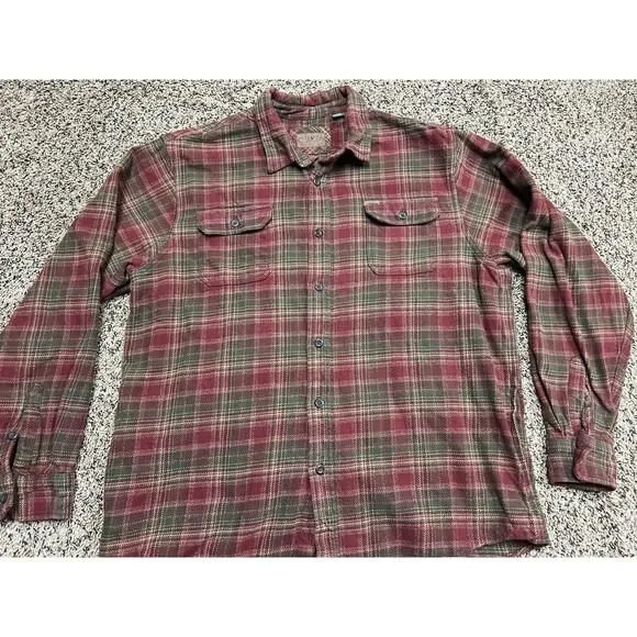 Product image for Orvis Flannel Button Up Shirt Mens XXL 2XL Long Sleeve Red Green Plaid Heavy