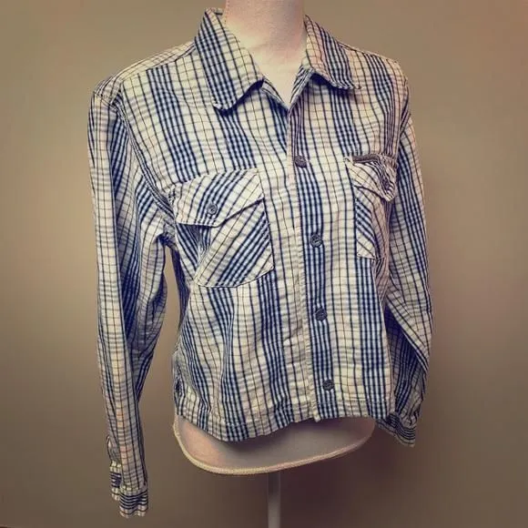 Product image for Denim Checked Button Down Blue Jacket