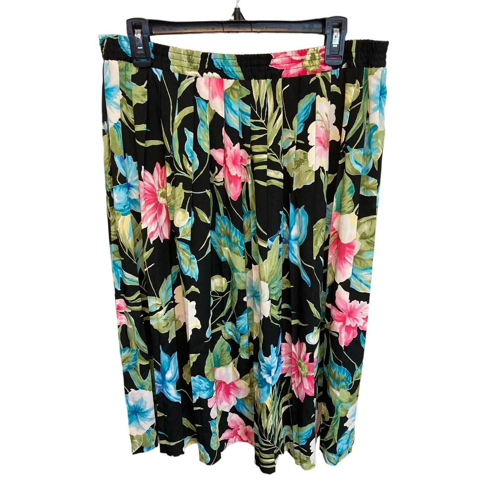 Product image for 90s Vintage Alfred Dunner Elastic Waist Tropical Floral Midi Skirt Size 12