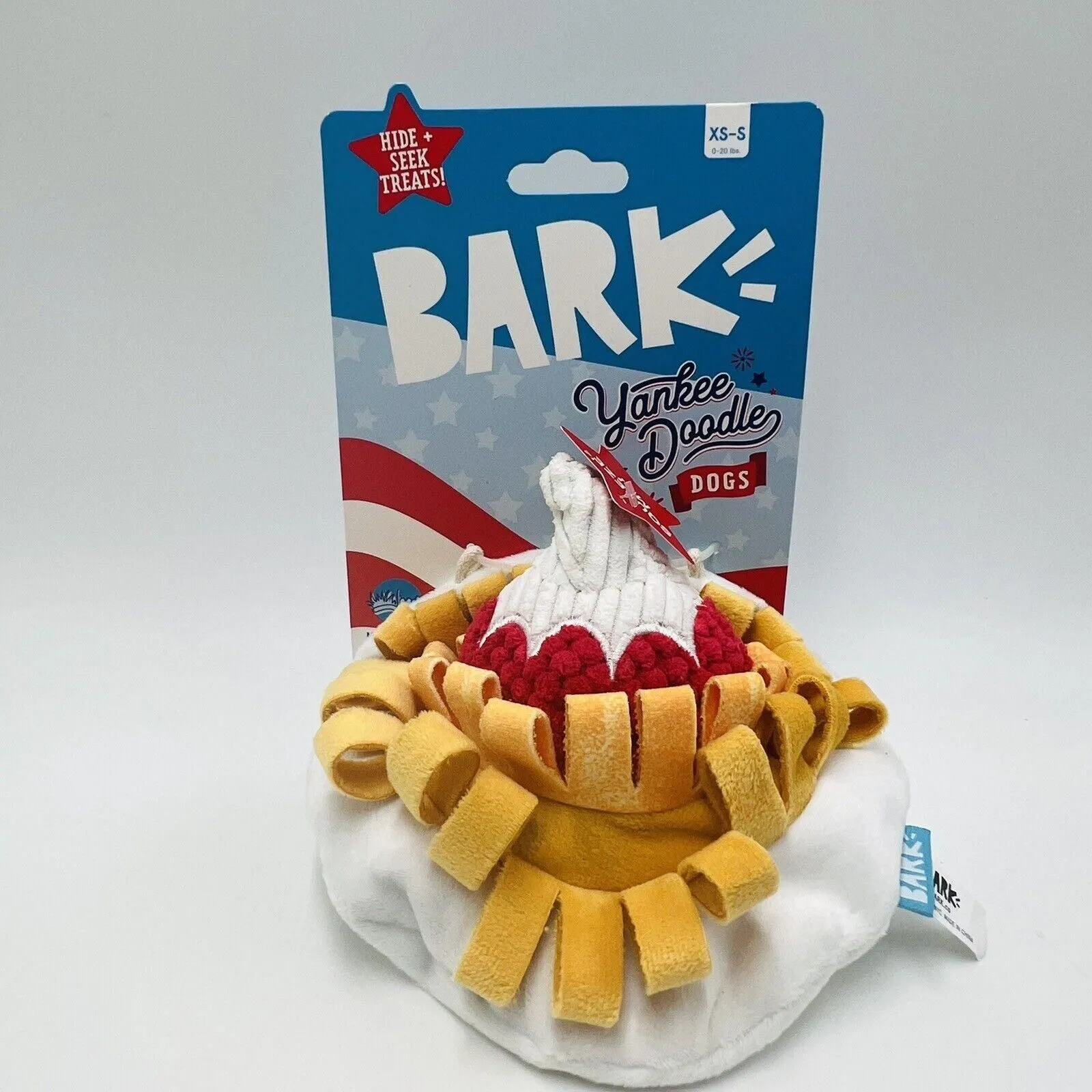 Product image for Bark Box XS-S Founding Funnel Cake Plush Dog Toy Yankee Doodle Hide + Seek Treat