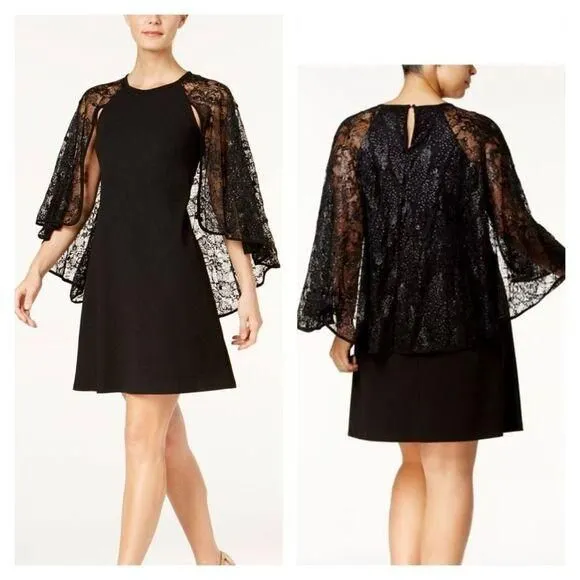 Product image for Calvin Klein Black Lace Capelet Fit & Flare Mini Dress Sz 20 NWT