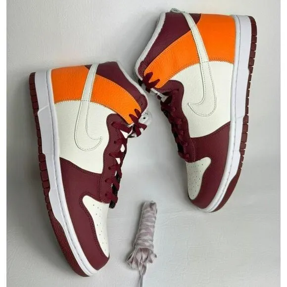 Product image for O64- SIZE 8 MEN'S iD NIKE DUNK HIGH BURGUNDY / SAIL / ORANGE SPME459 00