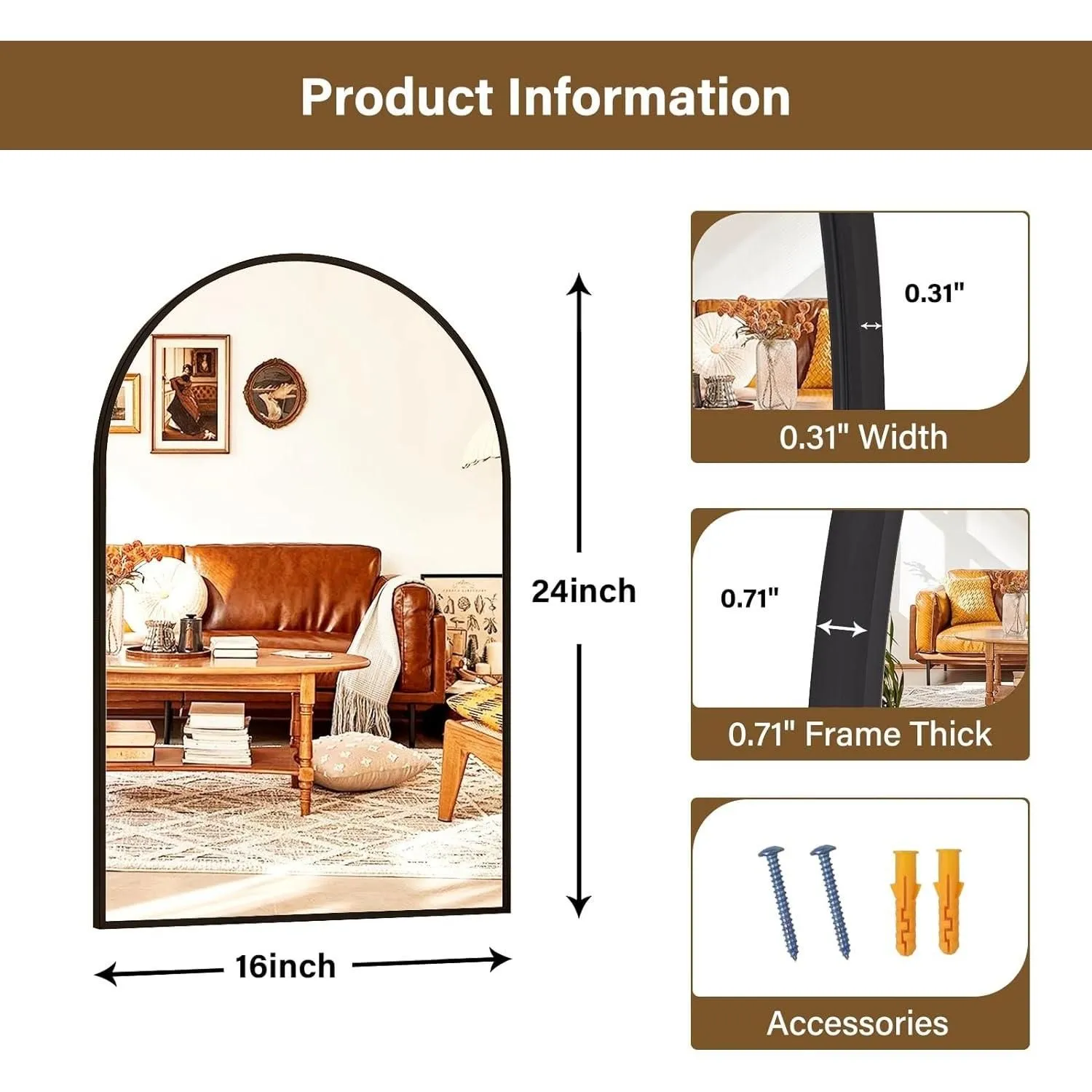 Product image for Black Arched Mirror
