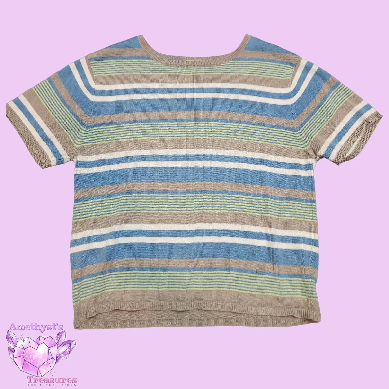 Product image for Vintage signature studio S womens T shirt striped tee blue grey small round neck