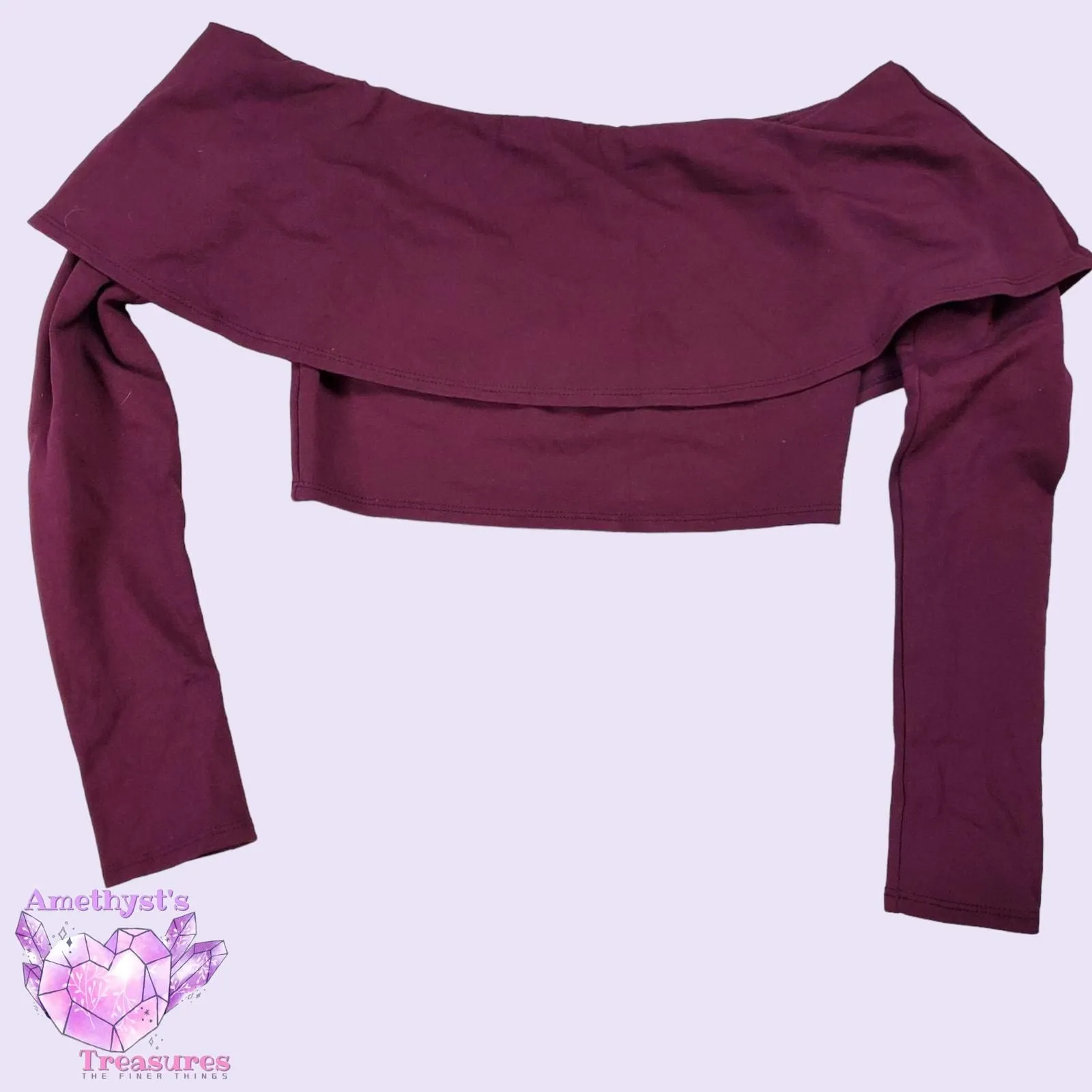 Product image for Long sleeve M Charlotte Russe crop top cold shoulder ruffle maroon long sleeve